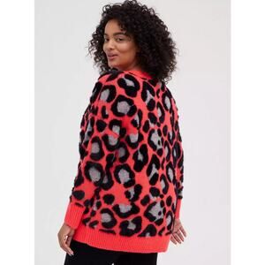 Torrid Women's Bright Chunky Neon Pink Leopard Print Fuzzy Sweater 80s